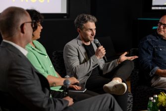 Professor Joel Pearson talking at the Creative Conversations panel event on Ai