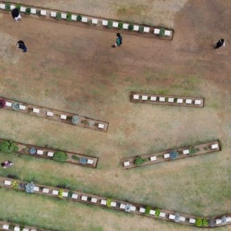 Birds eye view of graveyard