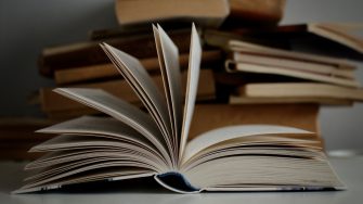 Open book on a white table