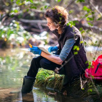 Female Biology Researcher Working in Nature.