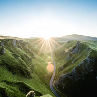 Blue sky above a valley