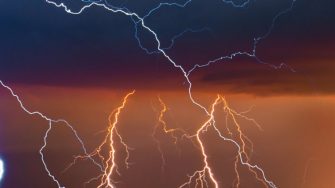 Thunder, lightning and rain during summer storm.