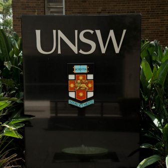 Photograph of the UNSW campus and the decorations and activities avaliable at orientation week