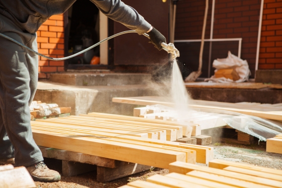 Timber being sprayed