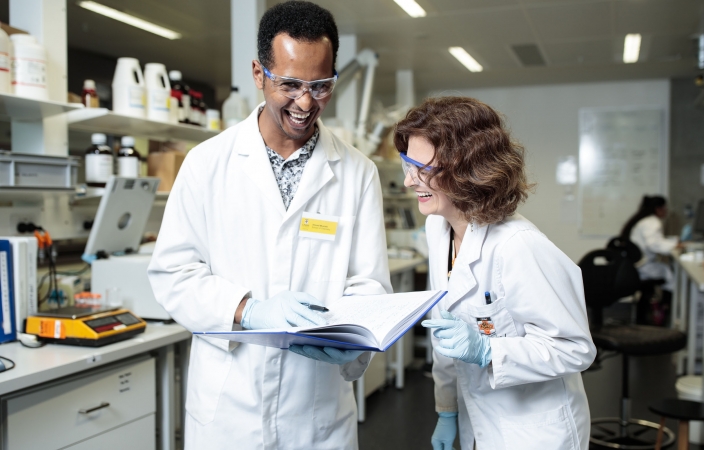 Chemistry students laughing